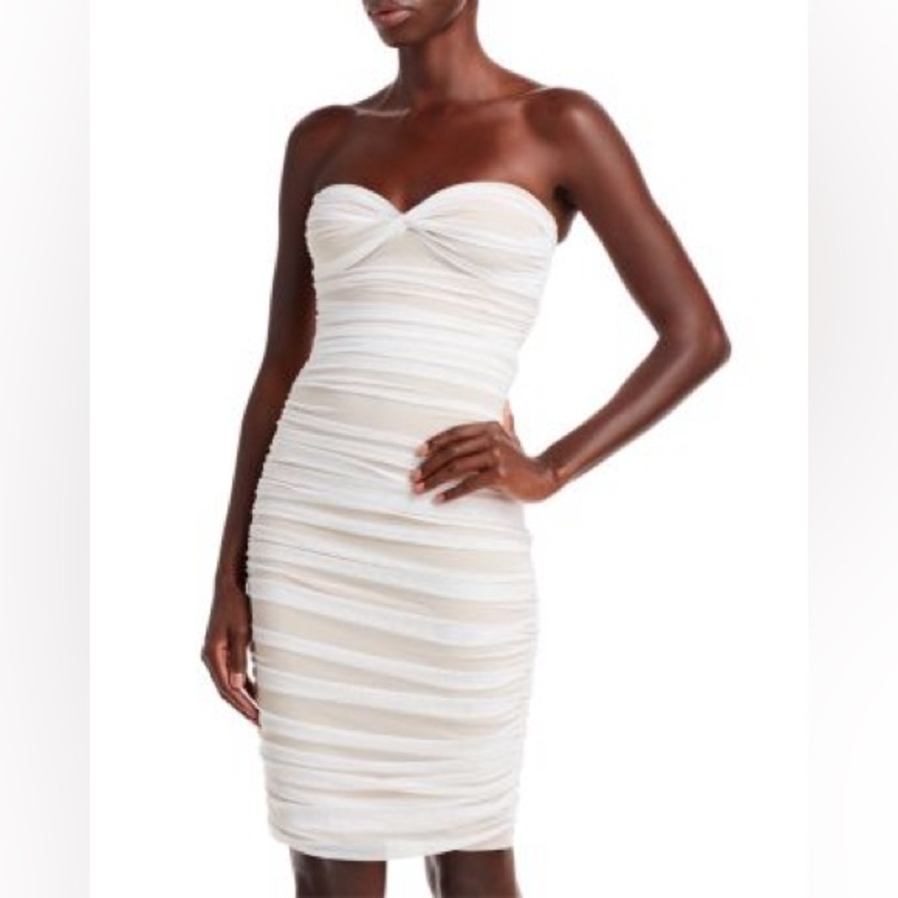 Norma Kamali Strapless Ruched Sheath Dress in White